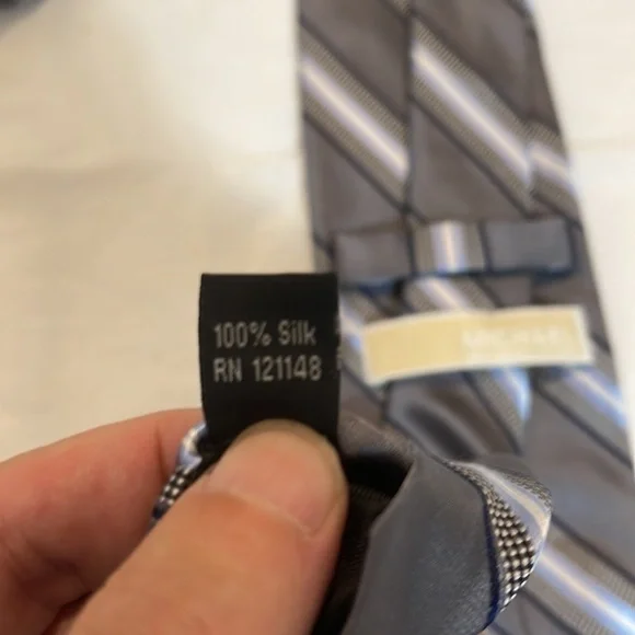 Michael Kors mental silver and blue striped tie 58”L x 3.25”W - Picture 4 of 4
